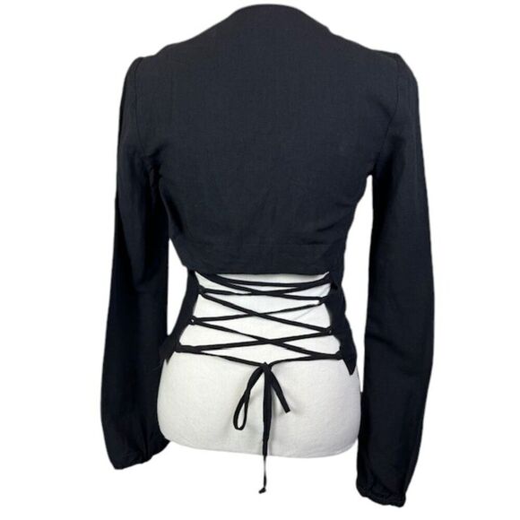 INTERMIX Marseille Lace-Up Top Black Tie Front Lace Back Scoop Neck Size Small - Picture 6 of 12